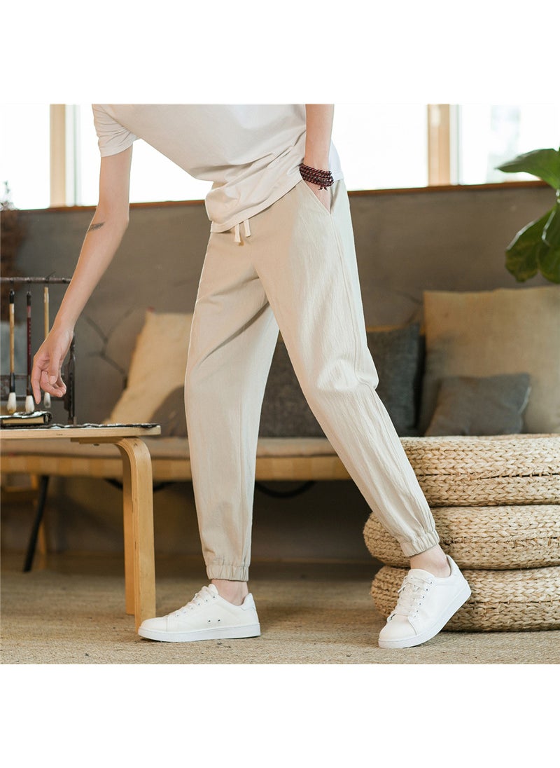 Generic - Summer Linen Tapered Breathable Trousers Men Khaki - Image 1
