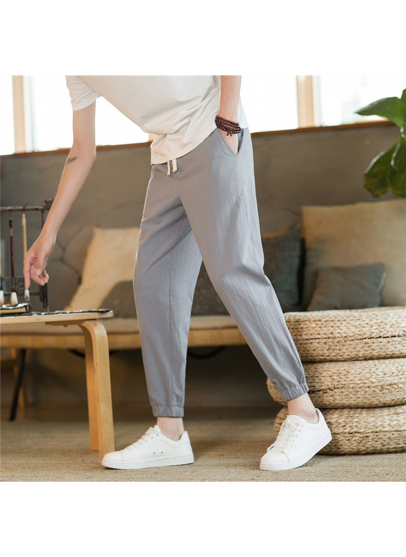Generic - Summer Linen Tapered Breathable Trousers Men Khaki - Image 1