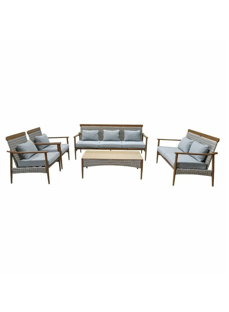 l'elefante Modern Arabic 7-Seater Aluminum Outdoor Majlis Sofa Set with Thick Foam Cushions – 3-Seater + 2-Seater + 2 Single Chairs + Coffee Table – Lightweight Rust-Resistant Frame – Outdoor Patio Garden Lounge for Farm, Balcony, Terrace, Rooftop, Villa Yard