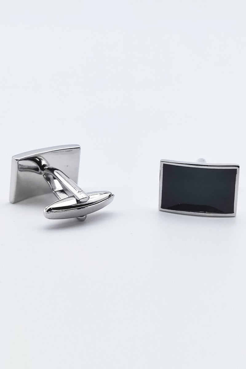 Silver Frame Black Rectangular Grid Cufflinks, Curved Surface Cufflink, 1 Pair Alloy Jewelry Specially Design for Men's Shirt Wedding Business Gift with Delicate Package Box  - Image 5