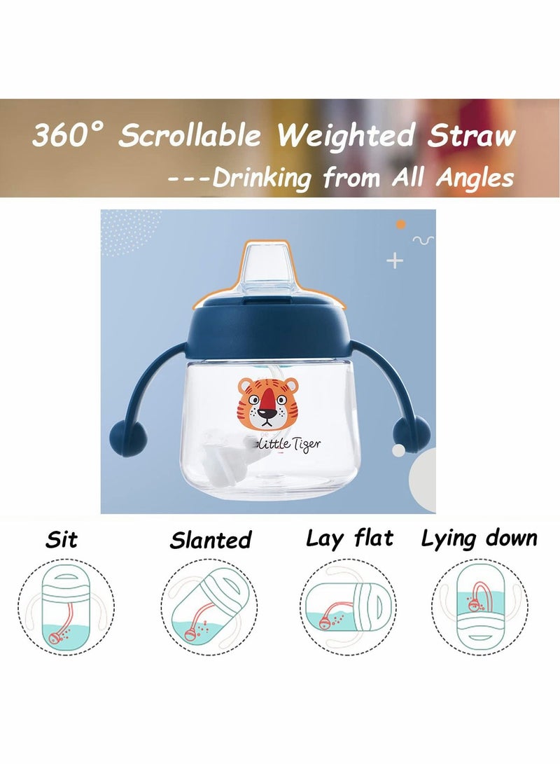 Sippy Cups for Baby 6+ Months, 180ML Toddler Bottles, Spill-Proof Transition Learner Infant 6-24 Month, Clear Scale Trainer Cup with Weighted Straw Cover (Blue Tiger) - Image 5