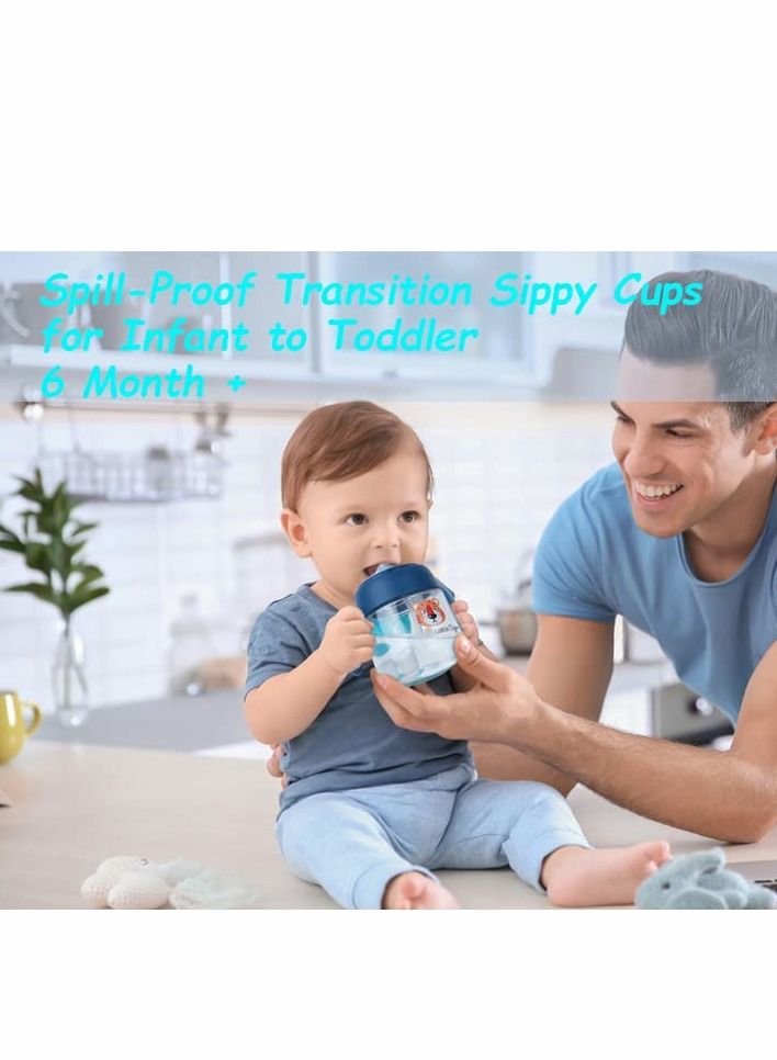 Sippy Cups for Baby 6+ Months, 180ML Toddler Bottles, Spill-Proof Transition Learner Infant 6-24 Month, Clear Scale Trainer Cup with Weighted Straw Cover (Blue Tiger) - Image 3