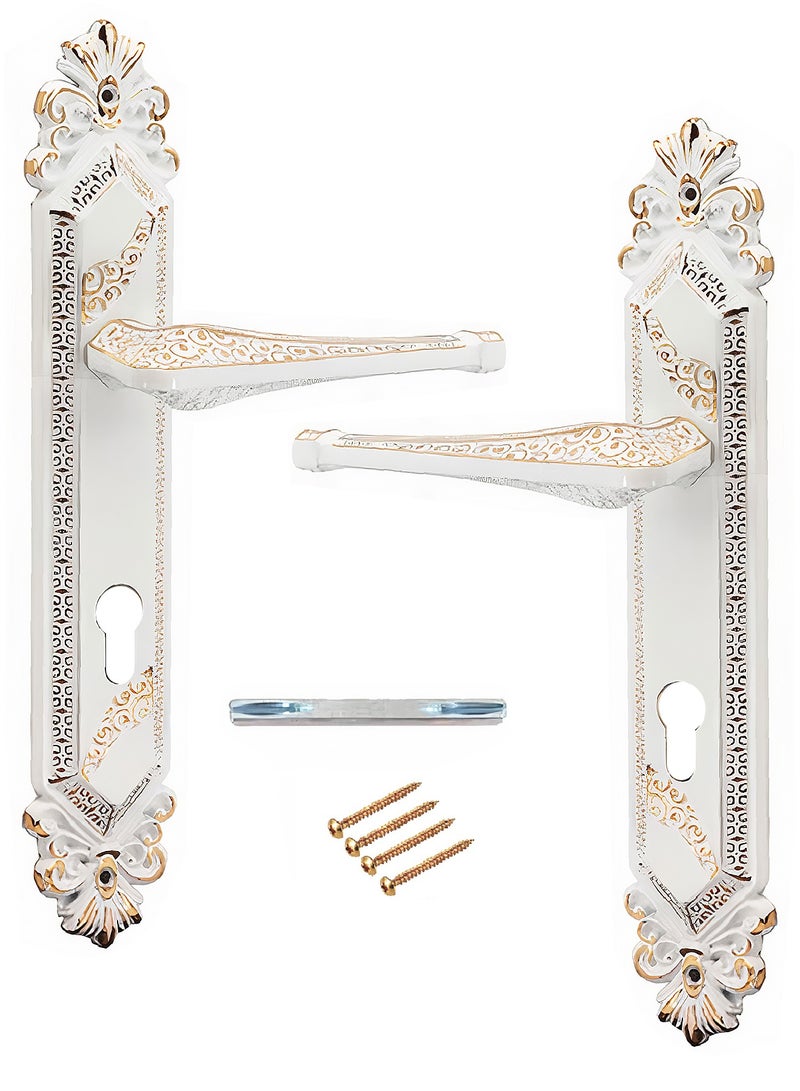 Pair Of Heavy Duty Door Handles Luxurious Classic Shape Turkish Industry Wihte/Golden Colour