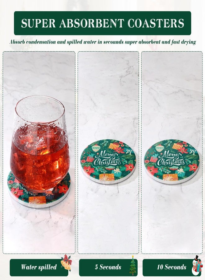 Suttmin 6 Pcs Christmas Coasters with Holder Ceramic Absorbent Holiday Coaster for Housewarming Home Decoration Coffee Table Protection(Santa) - Image 4