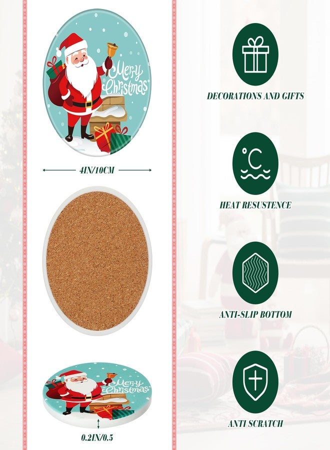 Suttmin 6 Pcs Christmas Coasters with Holder Ceramic Absorbent Holiday Coaster for Housewarming Home Decoration Coffee Table Protection(Santa) - Image 2