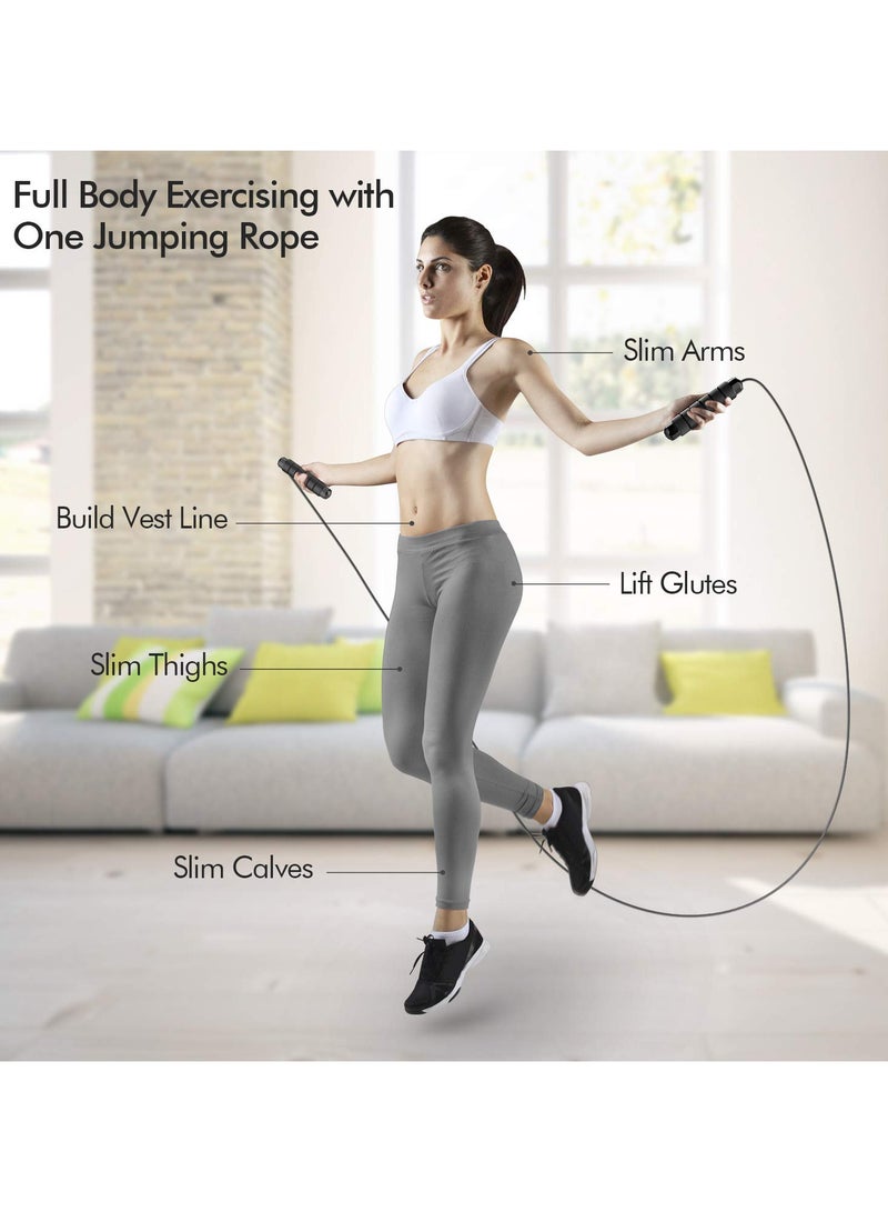 VIUAUAX حبل قفز، حبل قفز للكبار مزود بكرات، مناسب للنساء والرجال والأطفال، حبل قفز فولاذي سريع قابل للتعديل، كابل قفز سريع مانع للتشابك مزود بكرات، مناسب للنساء والرجال والأطفال، مقابض إسفنجية قابلة للتعديل، حبال قفز فولاذية للياقة البدنية، لون أسود. - Image 5