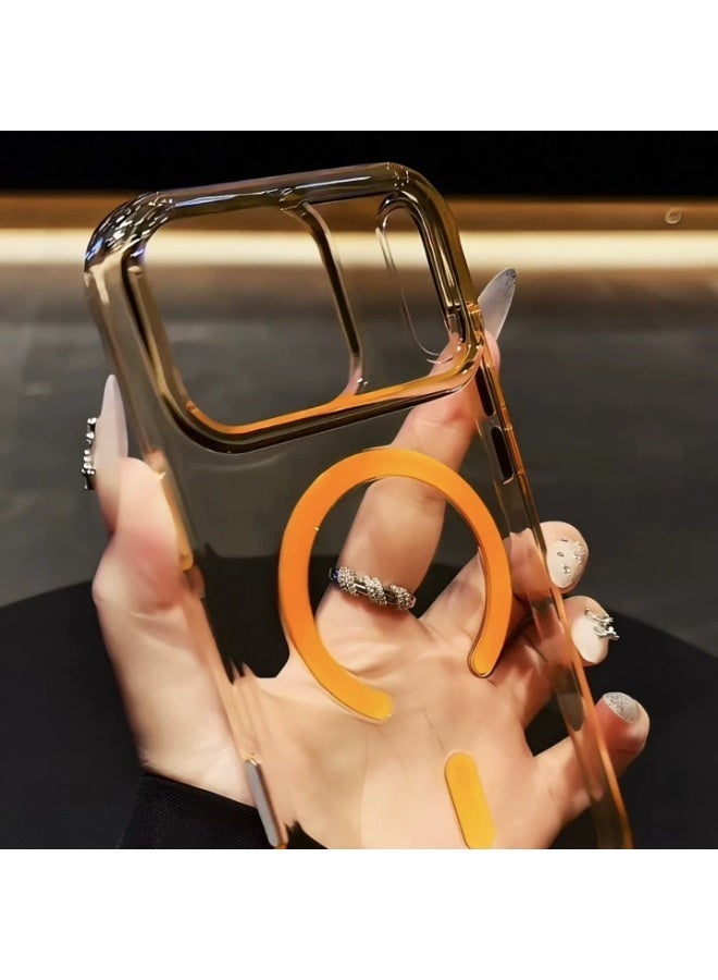 for iPhone 17 Pro Case, [Camera AI Button] Heavy-Duty Clear Magnetic Cover with Raised Screen Guard, Anti-Yellowing & Shockproof Protection（orange） - Image 4