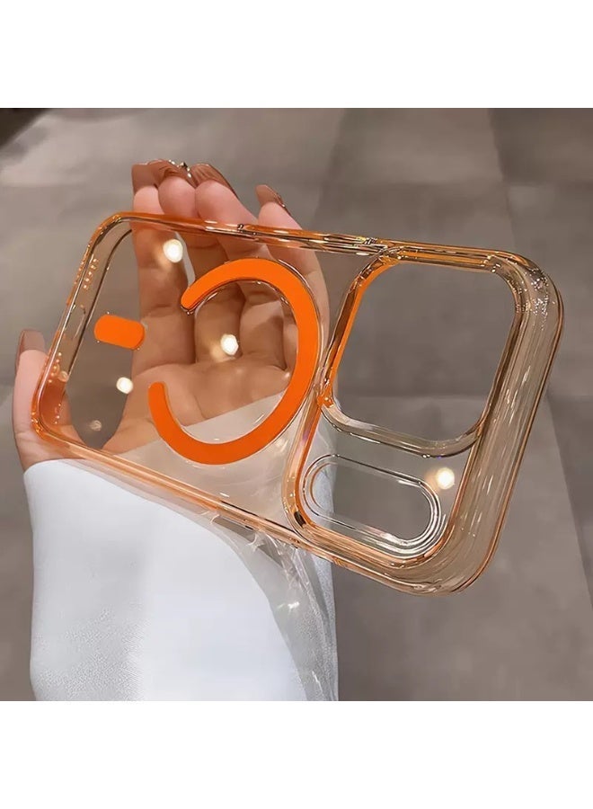 for iPhone 17 Pro Case, [Camera AI Button] Heavy-Duty Clear Magnetic Cover with Raised Screen Guard, Anti-Yellowing & Shockproof Protection（orange） - Image 3