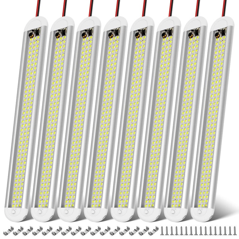 CT CAPETRONIX 12v LED Interior Light Bar, 120LEDs 1500LM 8W DC 12 Volt led Strip Lights with ON/Off Switch, for Enclosed Cargo Trailer, Car RV Van Truck Lorry Camper Boat Caravan Motorhome (8Pack) - Image 1
