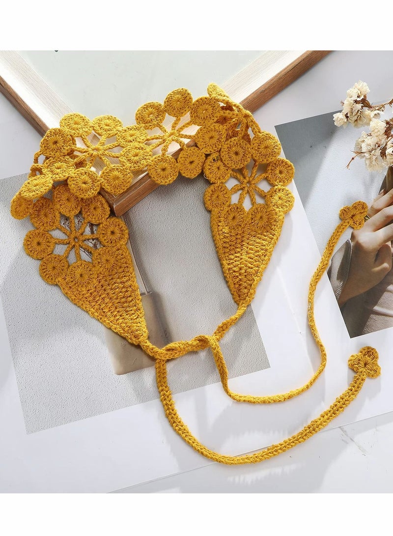 إسكدنيا Crochet Headband Women Floral Hairband - 3PCS Daisy Elastic Handmade Head Wrap Bohemian knit for and Girls(Dark coffee + Pink Turmeric) - Image 5