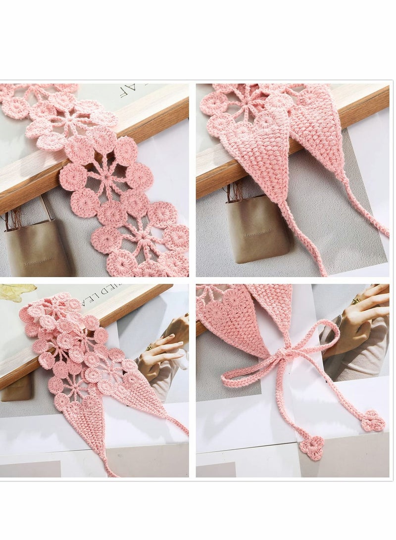 إسكدنيا Crochet Headband Women Floral Hairband - 3PCS Daisy Elastic Handmade Head Wrap Bohemian knit for and Girls(Dark coffee + Pink Turmeric) - Image 3