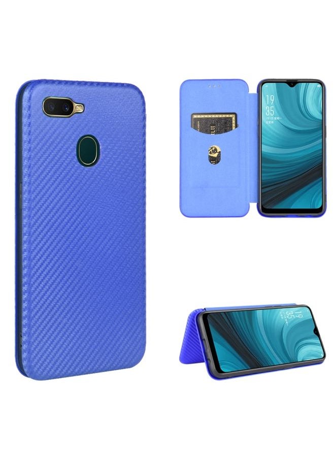HuHa - Case Cover For OPPO A7 AX7 / A5s / AX5s / A12 Carbon Fiber Texture Horizontal Flip TPU + PC + PU Leather Case with Card Slot Blue - Image 1