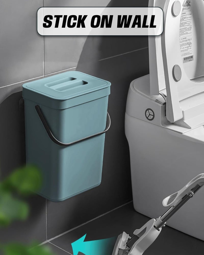 MONGTINGLU Kitchen Compost Bin - 3.2 Gallons Hanging Trash Can with Lid for Kitchen Bathroom, Under Sink Trash Can, Outdoor Compost Bucket with Lid, 12L(Subtle Blue) - Image 3