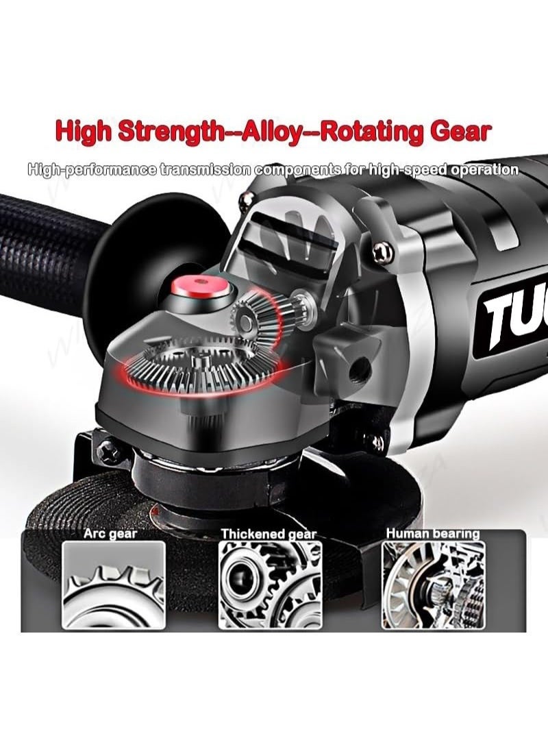 TUOTUO Cordless angle grinder 4-1/2 inch (approx. 11.4 cm) brushless battery-powered grinding tool with 2 x 98V batteries and a safety lock. Electric grinding tool for cutting, grinding, polishing, and rust removal. - Image 5