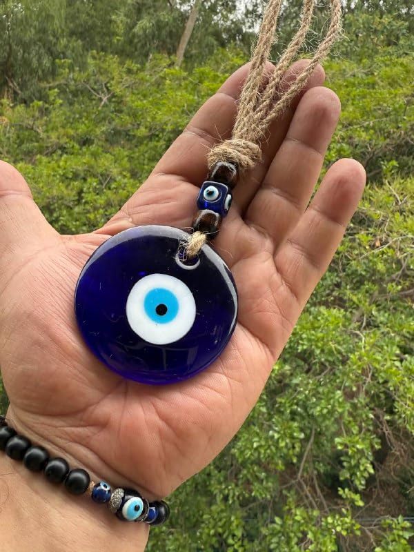 BLUE BEADS Evil Eye Hanging for Home & Car | Nazar Suraksha Blue Glass Decor with Rope & Beads | Good Luck Protection Charm | Door Wall Hanging | Spiritual Gift Item (Evil Eye 5) - Image 2