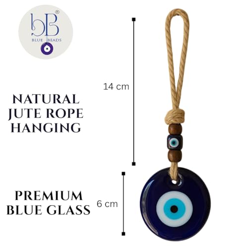 BLUE BEADS Evil Eye Hanging for Home & Car | Nazar Suraksha Blue Glass Decor with Rope & Beads | Good Luck Protection Charm | Door Wall Hanging | Spiritual Gift Item (Evil Eye 5) - Image 5