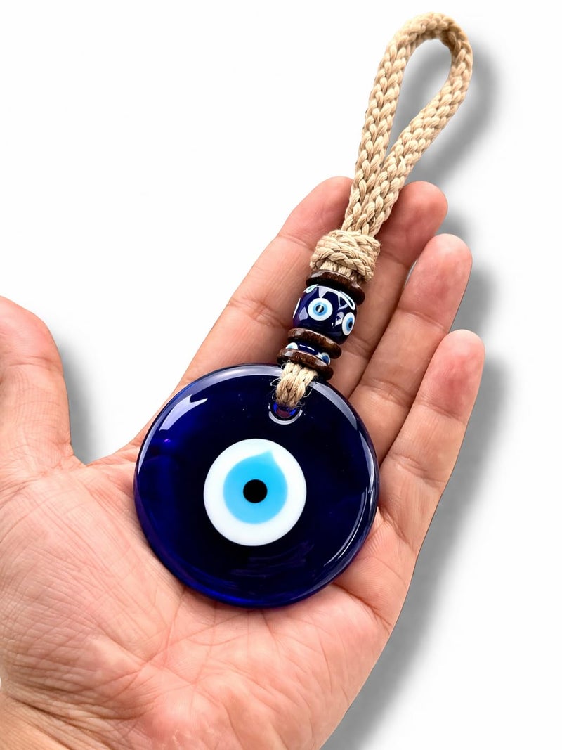 BLUE BEADS Evil Eye Hanging for Home & Car | Nazar Suraksha Blue Glass Decor with Rope & Beads | Good Luck Protection Charm | Door Wall Hanging | Spiritual Gift Item (Evil Eye 5) - Image 1