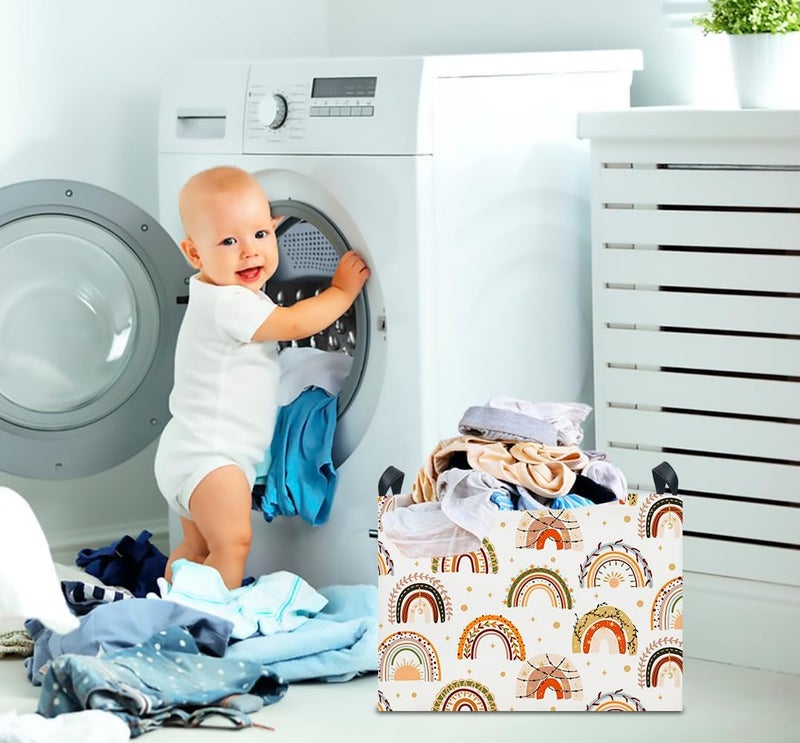 CLOCOR Rectangular Storage Basket Empty,Gift Basket for Kids,Waterproof Toy Bin with Handles,Room Decor(Boho Rainbow) - Image 3