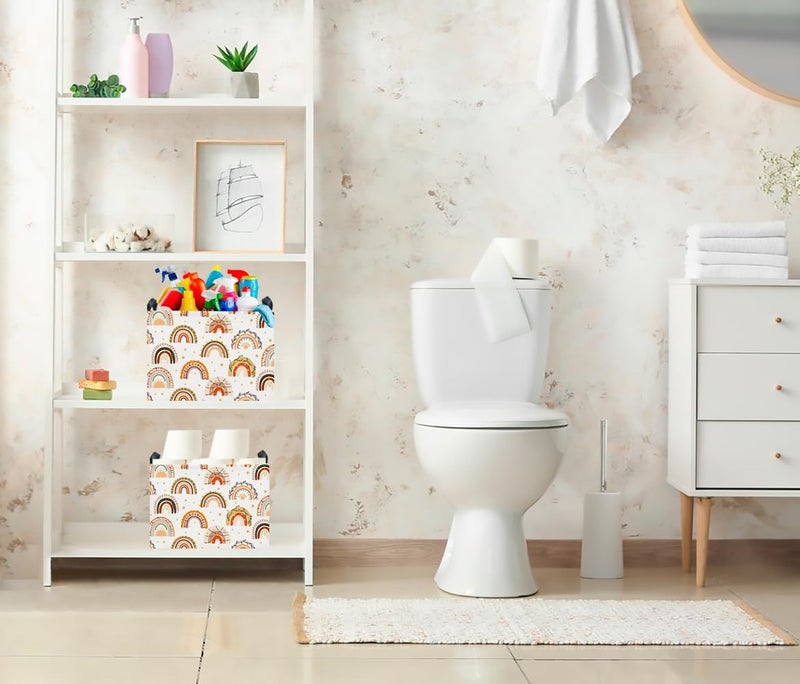 CLOCOR Rectangular Storage Basket Empty,Gift Basket for Kids,Waterproof Toy Bin with Handles,Room Decor(Boho Rainbow) - Image 5