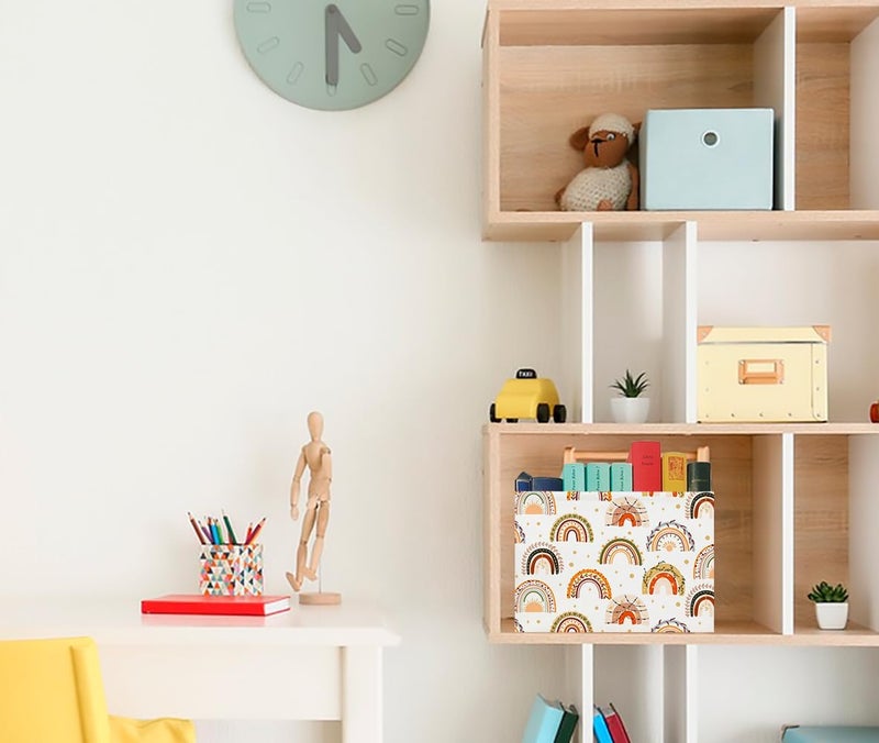 CLOCOR Rectangular Storage Basket Empty,Gift Basket for Kids,Waterproof Toy Bin with Handles,Room Decor(Boho Rainbow) - Image 4