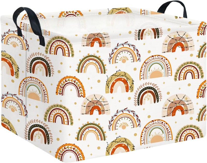 CLOCOR Rectangular Storage Basket Empty,Gift Basket for Kids,Waterproof Toy Bin with Handles,Room Decor(Boho Rainbow) - Image 1