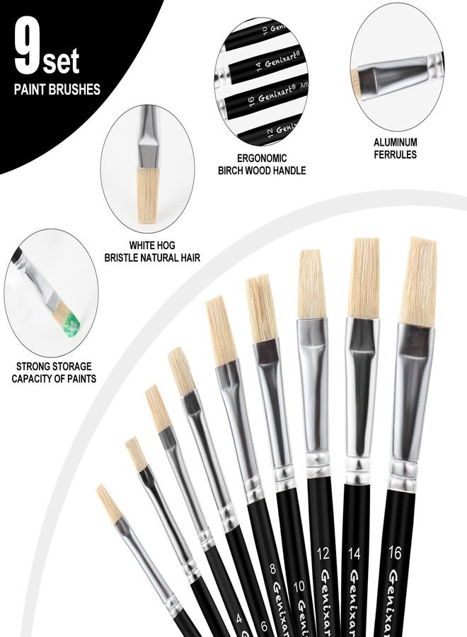 Genixart Acrylic Oil Watercolor Paint Brush Set, 9pcs Flat Paintbrushes for Art Painting, 100% Natural White Hog Bristle Artist Paint Brushes for Students Adults (Black Handle) - Image 4