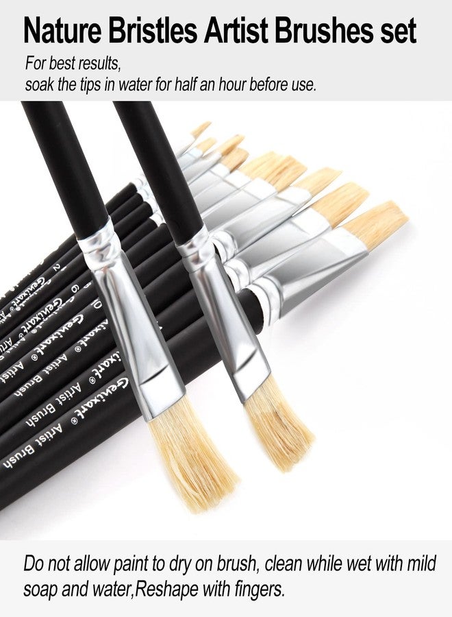 Genixart Acrylic Oil Watercolor Paint Brush Set, 9pcs Flat Paintbrushes for Art Painting, 100% Natural White Hog Bristle Artist Paint Brushes for Students Adults (Black Handle) - Image 2