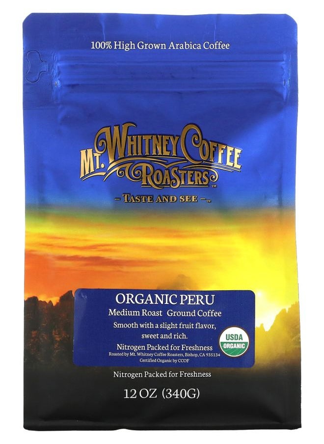 MT. WHITNEY COFFEE ROASTERS Organic Peru Ground Coffee Medium Roast 12 oz (340 g) 