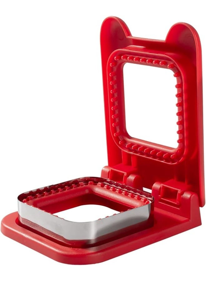 قطاعة ومكبس سندوتش مربع للأطفال باللون الأحمر، أداة سهلة لصنع السندوتشات المغلقة - Image 1