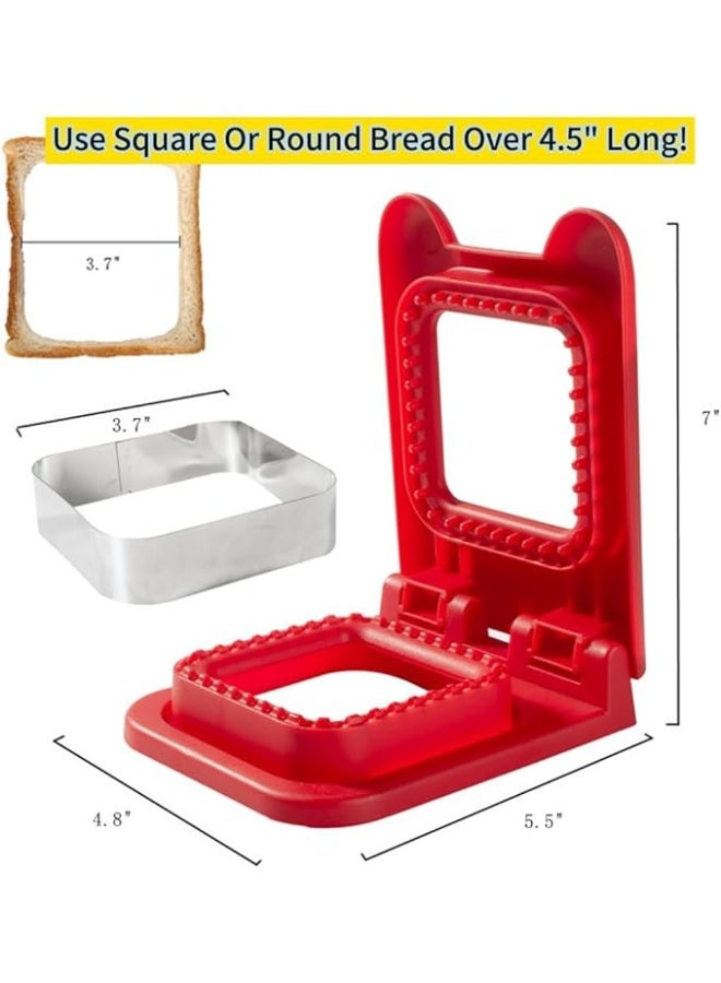 قطاعة ومكبس سندوتش مربع للأطفال باللون الأحمر، أداة سهلة لصنع السندوتشات المغلقة - Image 4