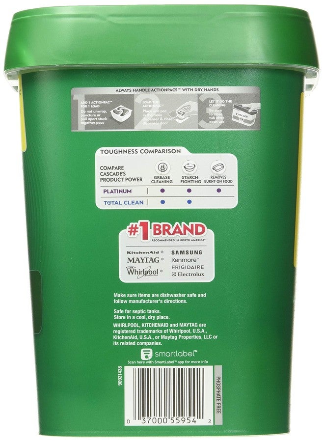 Cascade مسحوق غسيل الصحون كاسكيد توتال كلين برائحة فريش 105 أكشن باكس وزن صافي 57 أونصة - Image 3