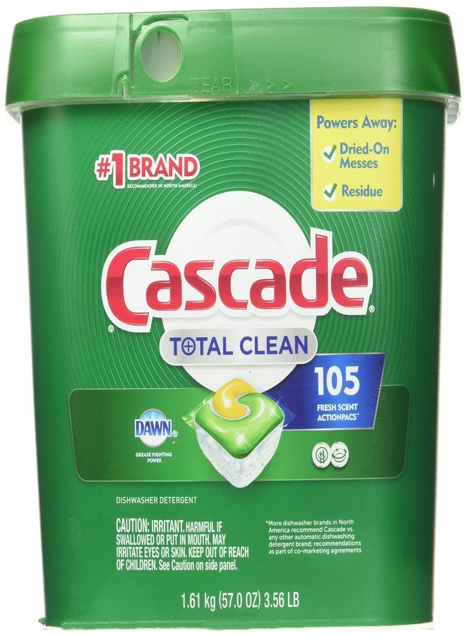 Cascade مسحوق غسيل الصحون كاسكيد توتال كلين برائحة فريش 105 أكشن باكس وزن صافي 57 أونصة - Image 1