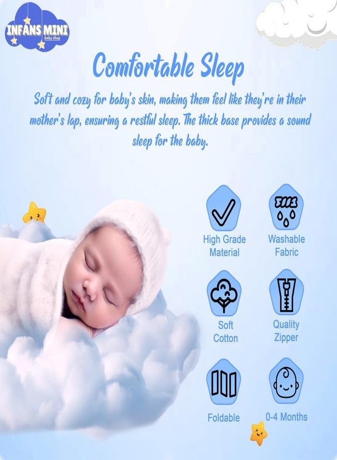 Infans Mini طقم مفروشات أطفال حديثي الولادة من إنفانز ميني، قطن فاخر | سرير محمول للأطفال | سرير مزود بناموسية | سرير نوم للأطفال من عمر 0-4 أشهر (ميني) | طقم مفروشات محمول للجنسين مكون من 3 قطع | (أزرق الفيل) - Image 3
