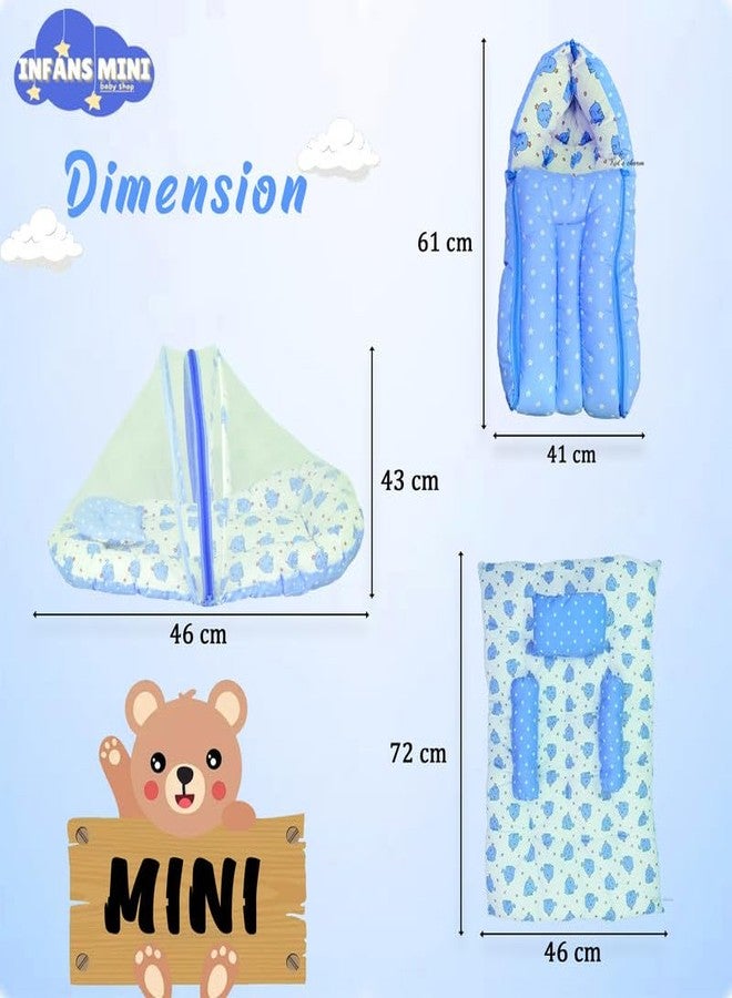 Infans Mini طقم مفروشات أطفال حديثي الولادة من إنفانز ميني، قطن فاخر | سرير محمول للأطفال | سرير مزود بناموسية | سرير نوم للأطفال من عمر 0-4 أشهر (ميني) | طقم مفروشات محمول للجنسين مكون من 3 قطع | (أزرق الفيل) - Image 4