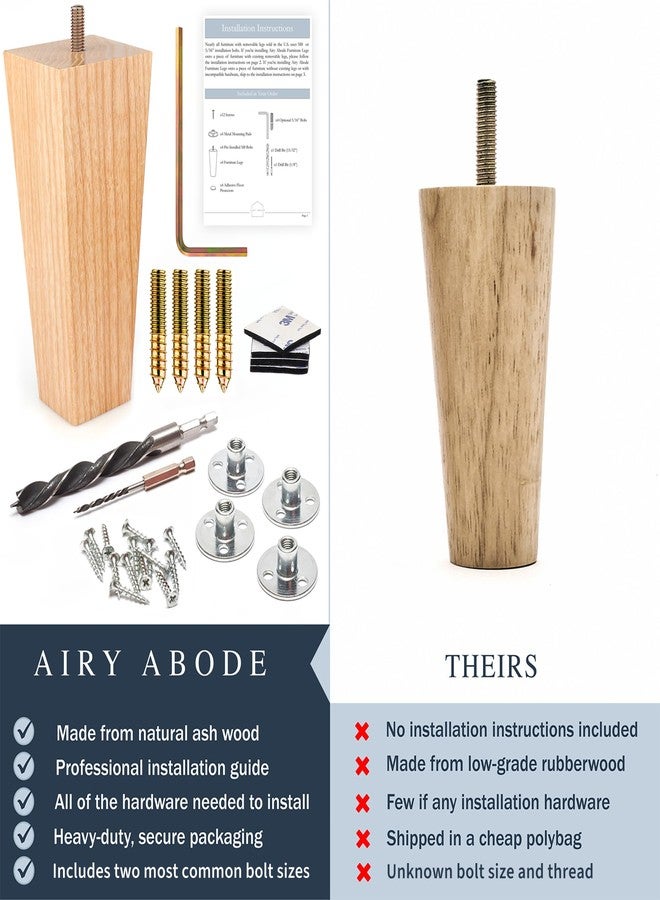 Airy Abode Square Ash Wood Furniture Legs Set of 4 - Pick Your Size and Color - Image 3