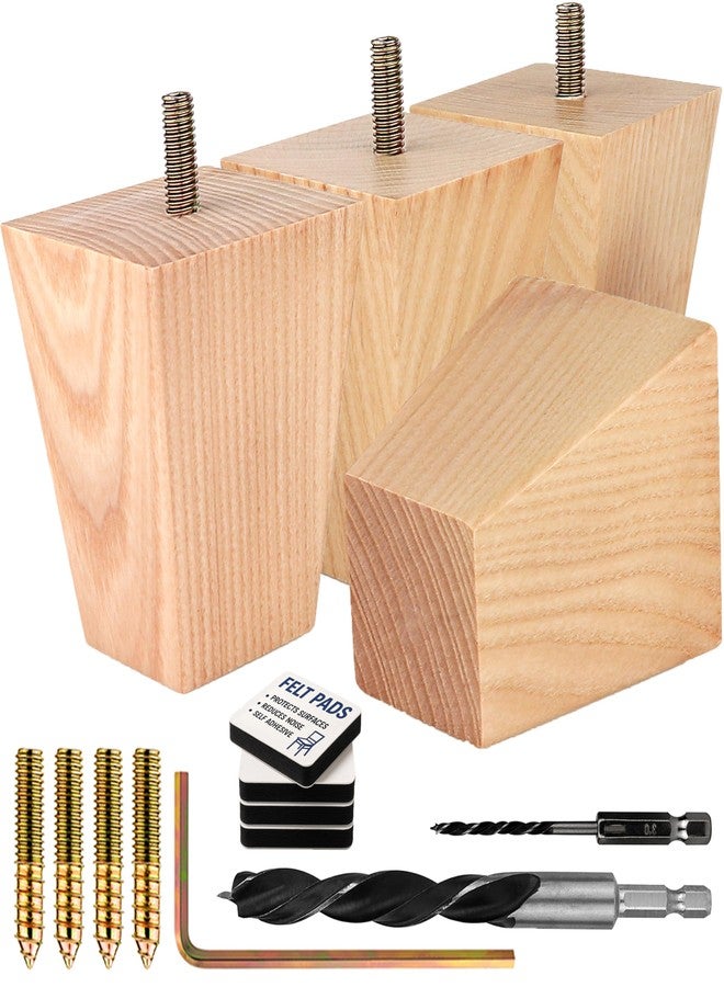 Airy Abode Square Ash Wood Furniture Legs Set of 4 - Pick Your Size and Color - Image 1