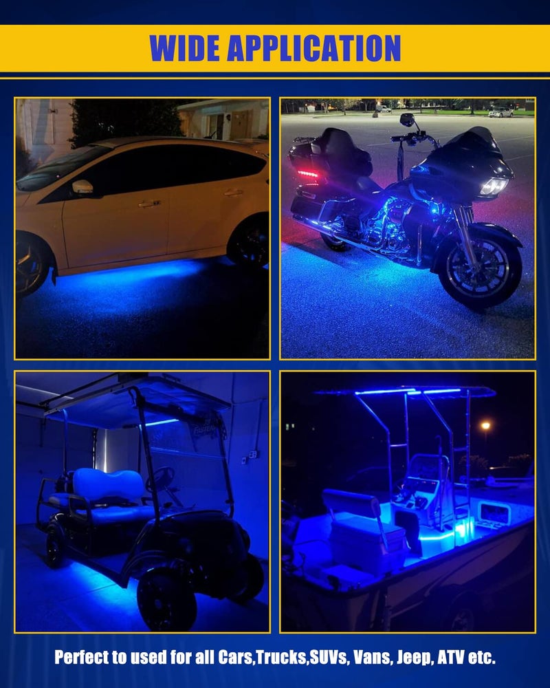 DUOFU365 Blue Led Strip Lights,24inch 12V Car LED Strip Light IP68 Waterproof Cuttable for Car Motorcycles Boat Golf Cart Truck Cargo Home Decoration with Strong Nano Tape,(4PCS) - Image 3