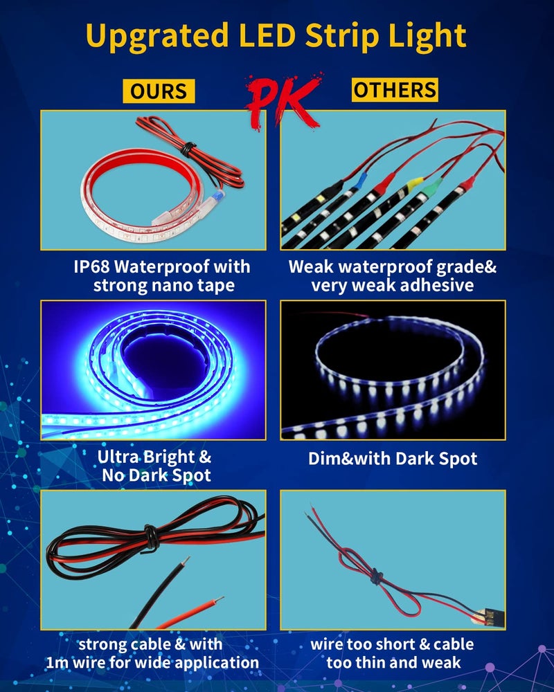 DUOFU365 Blue Led Strip Lights,24inch 12V Car LED Strip Light IP68 Waterproof Cuttable for Car Motorcycles Boat Golf Cart Truck Cargo Home Decoration with Strong Nano Tape,(4PCS) - Image 5
