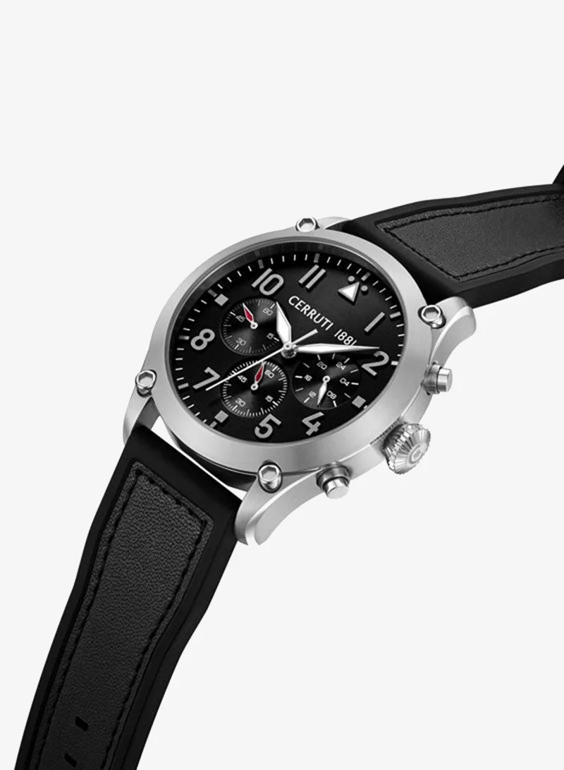 شيروتي 1881 Borgatello Black Dial Silicone-Leather Strap Chronograph Watch for Men, 42mm