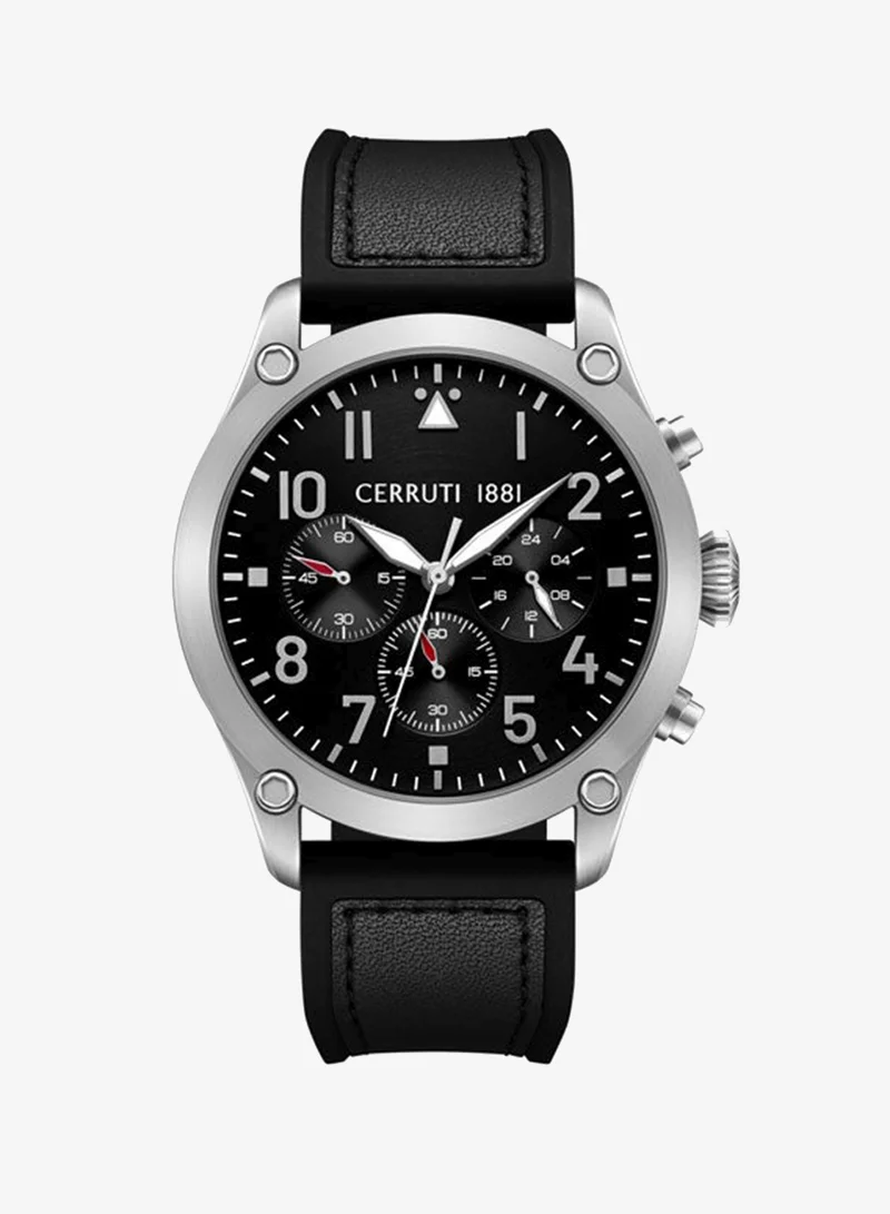 شيروتي 1881 Borgatello Black Dial Silicone-Leather Strap Chronograph Watch for Men, 42mm