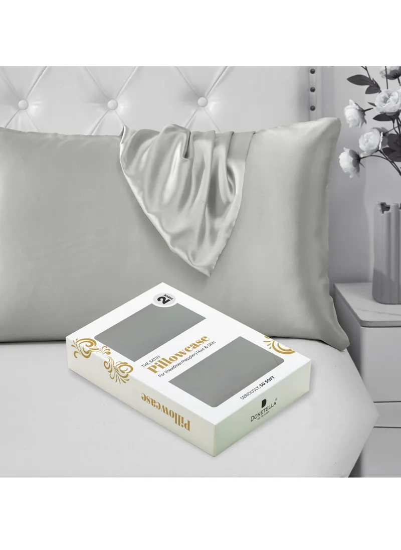 Donetella Satin Pillowcases 2-Pcs Soft And Silky Pillow Cover For Hair And Skin Care With Envelope Closure (Without Pillow Insert),Silver