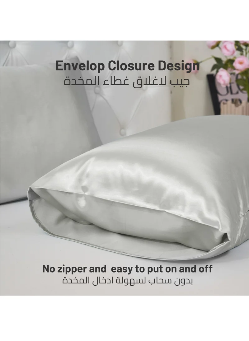 Donetella Satin Pillowcases 2-Pcs Soft And Silky Pillow Cover For Hair And Skin Care With Envelope Closure (Without Pillow Insert),Silver