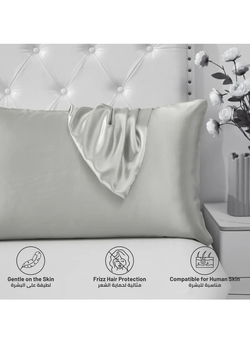 Donetella Satin Pillowcases 2-Pcs Soft And Silky Pillow Cover For Hair And Skin Care With Envelope Closure (Without Pillow Insert),Silver