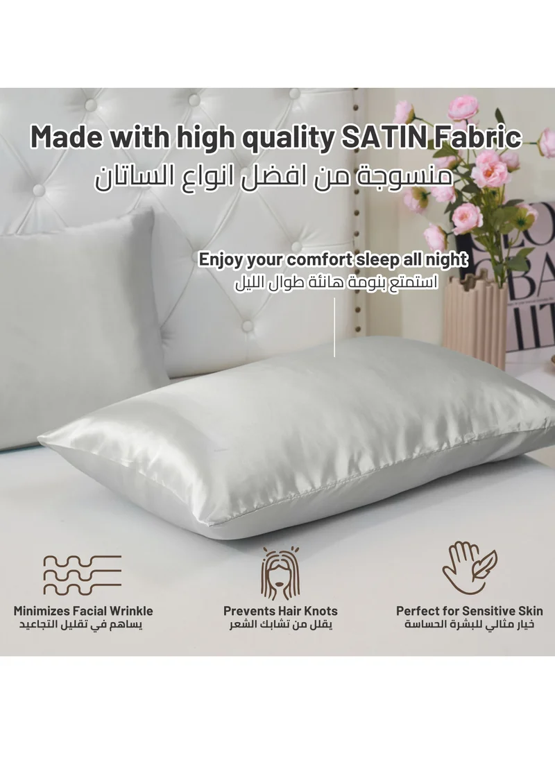 Donetella Satin Pillowcases 2-Pcs Soft And Silky Pillow Cover For Hair And Skin Care With Envelope Closure (Without Pillow Insert),Silver