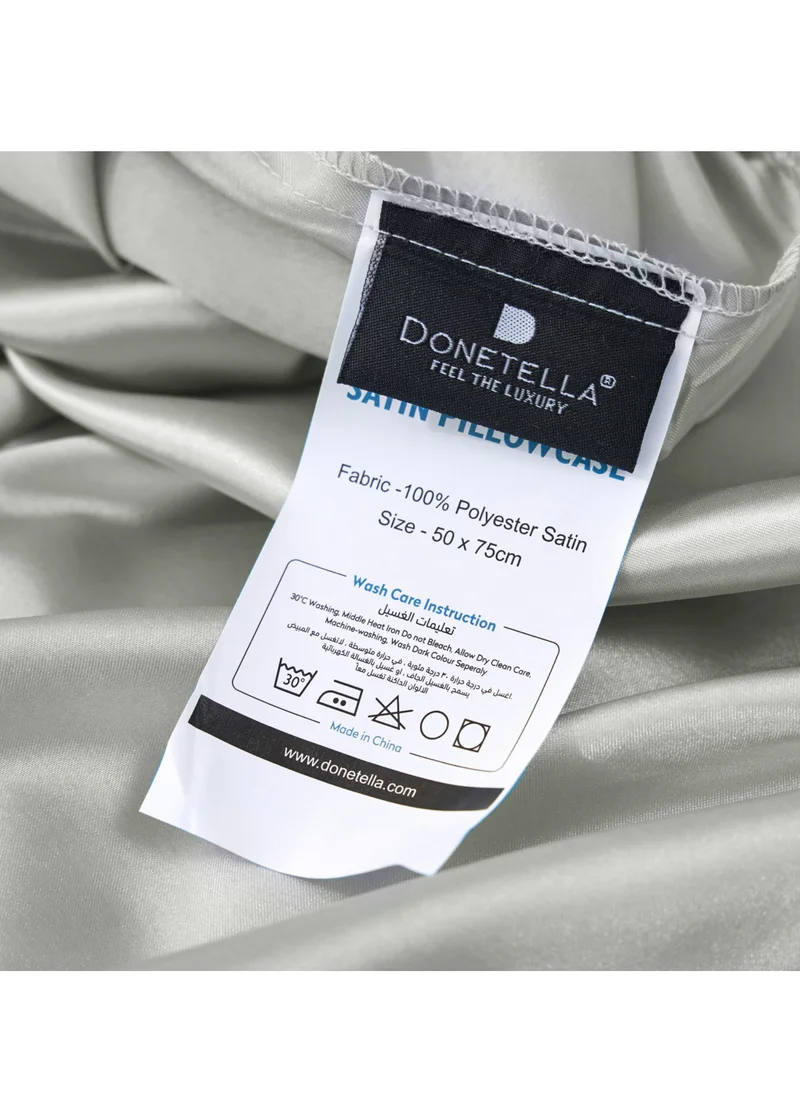 Donetella Satin Pillowcases 2-Pcs Soft And Silky Pillow Cover For Hair And Skin Care With Envelope Closure (Without Pillow Insert),Silver