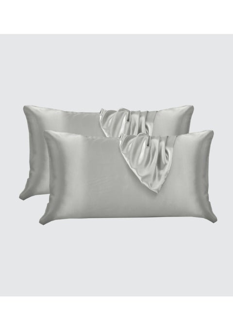 Satin Pillowcases 2-Pcs Soft And Silky Pillow Cover For Hair And Skin Care With Envelope Closure (Without Pillow Insert),Silver