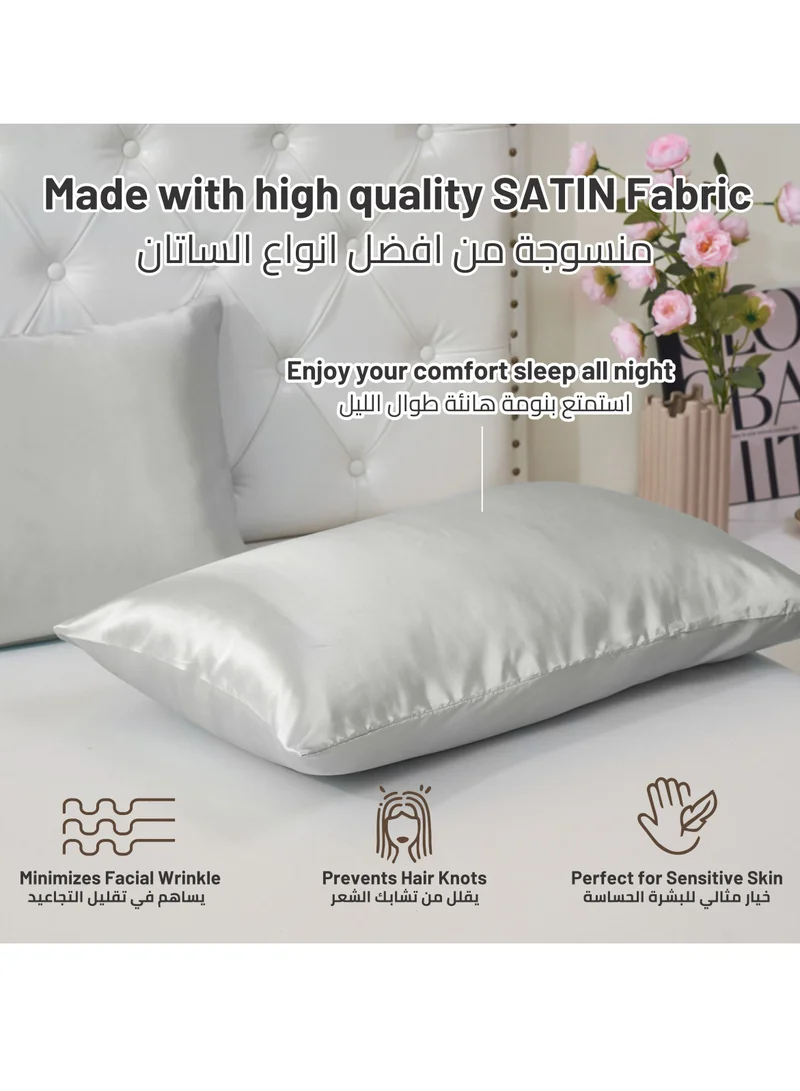 Donetella Satin Pillowcases 2-Pcs Soft And Silky Pillow Cover For Hair And Skin Care With Envelope Closure (Without Pillow Insert),Silver