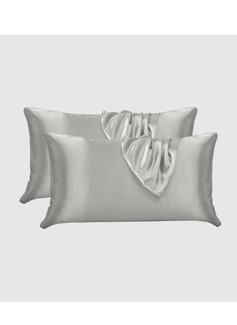 Donetella Satin Pillowcases 2-Pcs Soft And Silky Pillow Cover For Hair And Skin Care With Envelope Closure (Without Pillow Insert),Silver