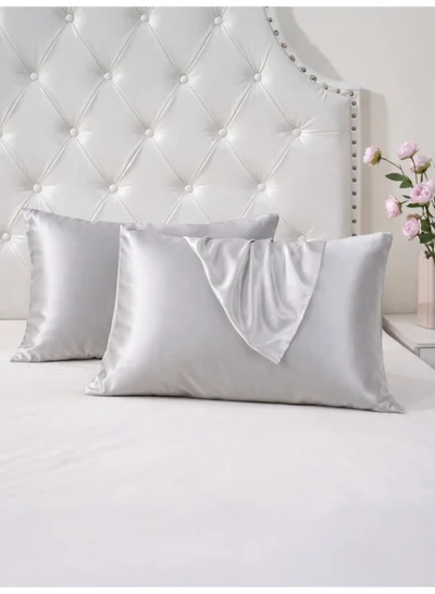 Donetella Satin Pillowcases 2-Pcs Soft And Silky Pillow Cover For Hair And Skin Care With Envelope Closure (Without Pillow Insert),Silver