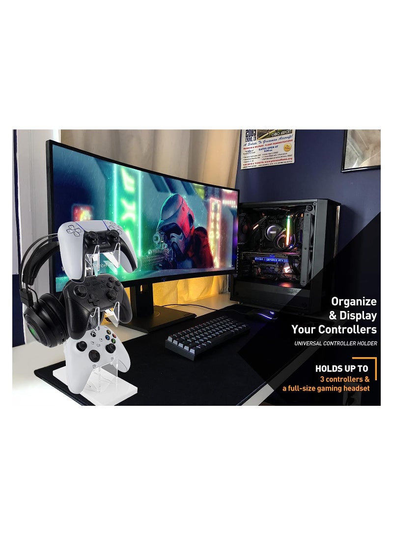 Excefore Universal 3 Tier Controller Holder and Headset Stand for PS5 PS4 Xbox ONE Switch STEAM, Controller Stand Gaming Accessories, Build Your Game Fortresses (White) - Image 2